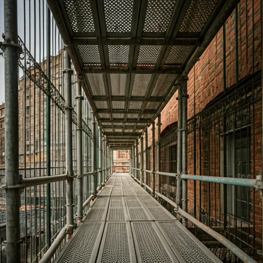 Close up shot of scaffolding joints and pipes